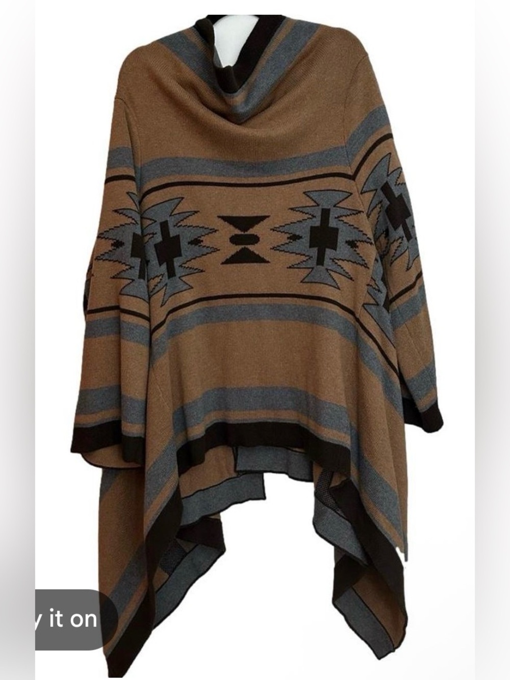 Anthropologie Twelfth Street byCynthia Vincent  Brown Aztec Knit Poncho Sweater